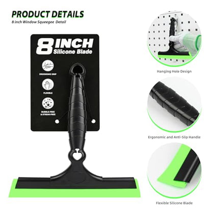 EHDIS 2PCS Flexible 8-Inch Silicone Squeegee Window Tint Tool Auto Water Blade, Shower Squeegee for Car Windshield, Glass, Tiles, and Smooth Surfaces (Green) - color: Green
