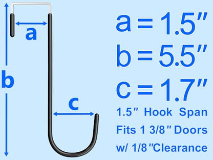 Single Over Door Steel Hooks 4 Pack Fit 1-3/8" Door 5.5" Black | Plastic Coated Rubber Feel Towel Rack Robe Coat Shoe Wreath Hanger No Damage No Scratch for Bathroom Heavy Duty Thin Top