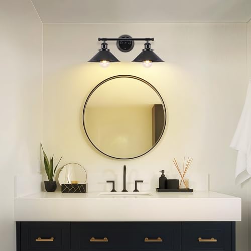 Black Bathroom Light Fixture, 2-Light Farmhouse Vanity Lights for Bathroom | Solid Metal, 20" Matte Black Bathroom Light Fixtures, Industrial Wall Sconce, Vanity Lighting Fixtures over Mirror Kitchen - size: 2-Light