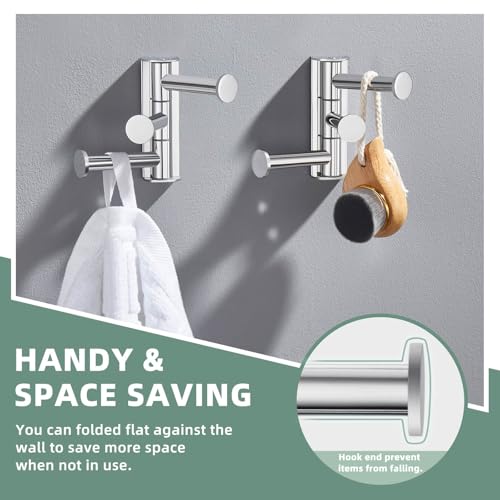 Suyar Swivel Towel Hook, Bathroom Robe Holder with 3 Arms, Polished Chrome | 2 Pack, SUS304 Stainless Steel, Wall Mounted - color: Polished Chrome, size: 2 Pack