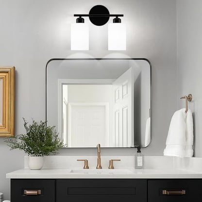 2-Light Bathroom Light Fixtures, Black Modern Vanity Lights with Milky White Frosted Glass Shades, Bathroom Wall Lamp for Kitchen Living Room Hallway - color: Milky White & Matte Black, size: 2 Light - 1 pack