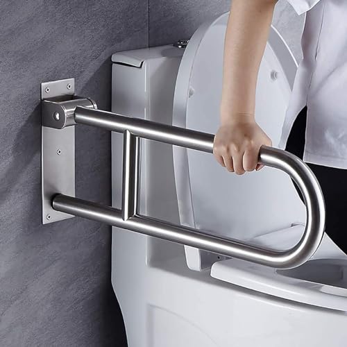 Generic Folding Toilet Grab Bars, Grab Bars Handle Safety Support Hand Rails, Bathroom U-Shape Wall Mounted Armrest, Toilet Flip-up Shower Support Elderly Disabled