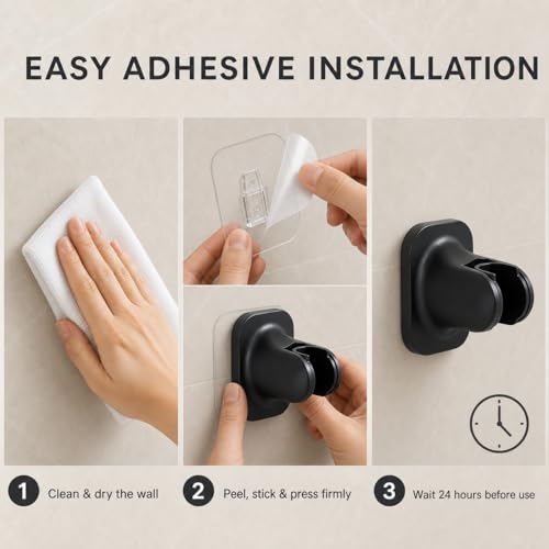Handheld Shower Head Holder, Adhesive Showerhead Bracket, Angle Adjustable Shower Wand Holder Wall Mounted, Black - color: Black
