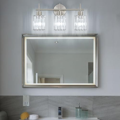 Brushed Nickel Bathroom Light Fixtures, Square, 3-Light | Vanity Lights with Crystal Shades, Modern Bathroom Lighting Fixtures over Mirror (Bulbs Not Included, E26) - color: Brushed Nickel (Square), size: 3-Light
