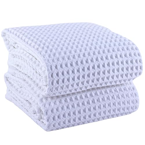 PÜSKÜL 2-Piece Natural 100% Turkish Cotton Waffle Bath Towels Extra-Large | White, 32x63" Bath Sheet Towel, Light Soft Absorbent Quick-Dry Lint-Free Premium Honeycomb Weave Oeko-Tex Made in Turkiye - color: White, size: Bath Towels - Pack of 2