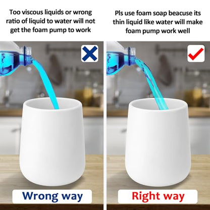 Soap Foaming Dispenser Ceramic with Easy-to-Press Pump Hand Foam Dispenser for Shampoo Bathroom Kitchen 12 oz 2pcs - color: Foam-silverwhite
