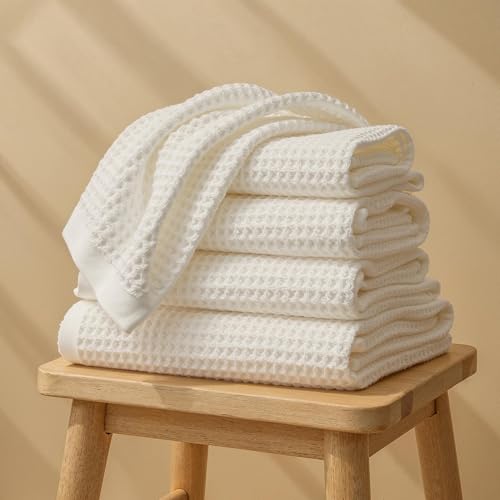 Sedona Waffle Towel Set, 6-Piece 410 GSM 100% Cotton Set Includes 2 Bath Towels, 2 Hand Towels & 2 Washcloths, Quick-Drying, White - color: White, style: Standard Set (Set of 6 with Bath Towels)