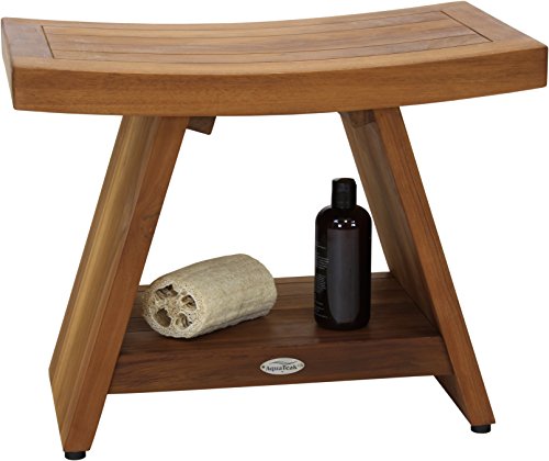 AquaTeak Asia 24" Teak Shower Bench with Shelf & Premium Teak Oil | Durable, Water-Resistant Teak, Shower Chair & Shaving Foot Rest, Indoor/Outdoor Use - size: B. Bench w/ Teak Oil