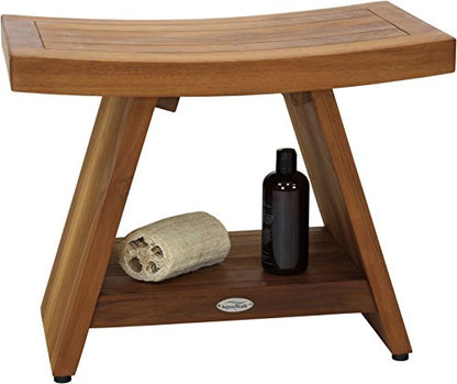 AquaTeak Asia 24" Teak Shower Bench with Shelf & Premium Teak Oil | Durable, Water-Resistant Teak, Shower Chair & Shaving Foot Rest, Indoor/Outdoor Use - size: B. Bench w/ Teak Oil