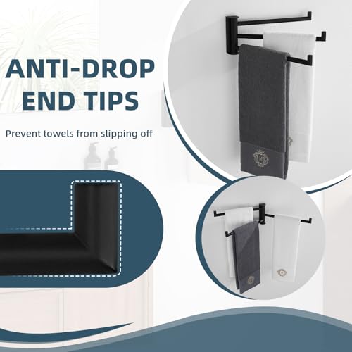 Aomasi Matte Black Swivel Towel Rack with 3 Rotating Arms, Wall Mounted | Rustproof 304 Stainless Steel, Rotate 180° for Easy Towel Access, Space-saving RV Towel Rack for Small Bathroom or Kitchen - color: Matte Black