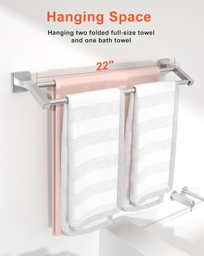 Alise Double Bath Towel Bar, 24" Towel Racks for Bathroom, Brushed Nickel | SUS304 Stainless Steel Bathroom Towel Holder, Quick Drying Towel Hanger Towel Rod Wall Mounted, Useable Length 22.7" - color: Brushed Nickel, size: 24-Inch (2-Bars)