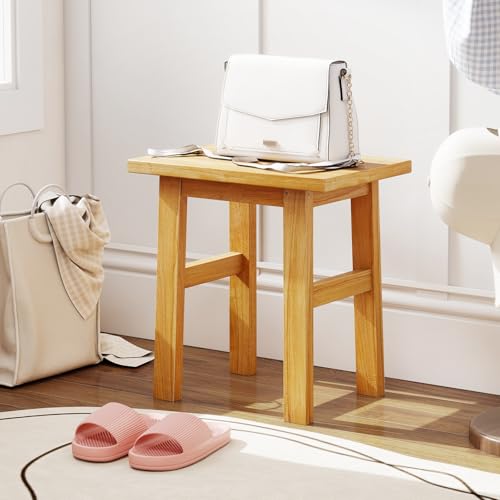 Giantex Solid Teak Shower Bench Stool for Bathroom, Fully Assembled Wooden Bath Seat with Water-Resistant Finish, 264 lbs Capacity, Spa Shaving Bench for Indoor Outdoor Use, 18''L x 12''W x 18''H