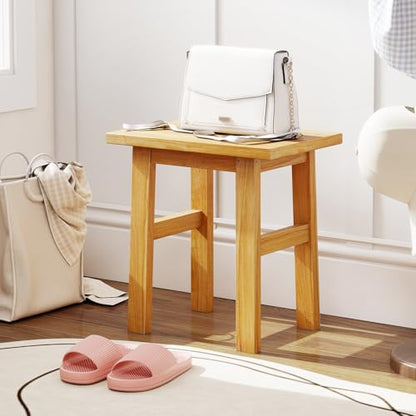 Giantex Solid Teak Shower Bench Stool for Bathroom, Fully Assembled Wooden Bath Seat with Water-Resistant Finish, 264 lbs Capacity, Spa Shaving Bench for Indoor Outdoor Use, 18''L x 12''W x 18''H