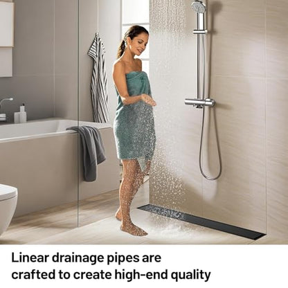 Linear Shower Drain, 304 Stainless Steel with Adjustable Leveling Feet, Hair Strainer,Reversely Install Place to Create an Invisible Floor Drain - Black -24-Inch - color: Matte Black, size: 24inch