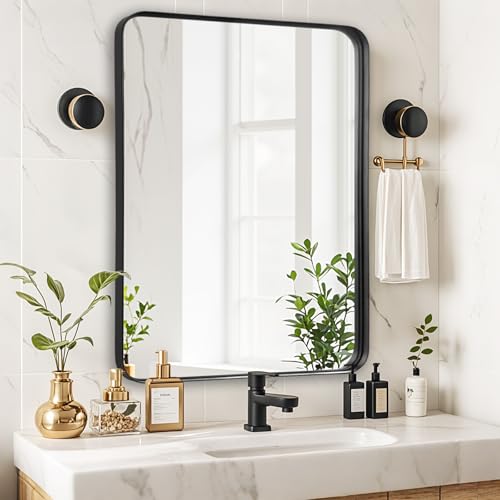 Fabuday Black Bathroom Mirror Over Sink - 28x36 Inch Large Framed Mirrors for Wall Rectangular, Black Frame Rectangle Vanity Big Mirror Wall Mounted for Bedroom, Farmhouse, Restroom, Entryway - color: Black, size: 28"L x 36"W