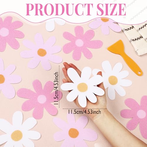 24 Pcs Non Slip Bathtub Stickers, Flower, Pink | Anti Slip Grip for Shower Floor, Self Adhesive Treads with Scraper Tool, Daisy Appliques Decals for Bathroom Safety - color: Pink, style: Flower