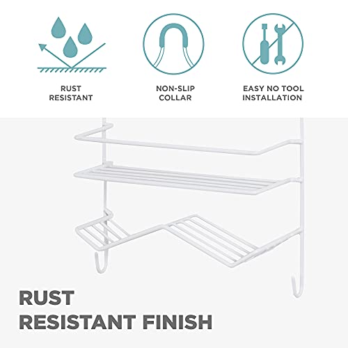 Zenna Home Rust Resistant Hanging Shower Caddy, Over the Shower Head Caddy with 1 Wide Shelf and Built In Soap Dish, Steel Bathroom Hanging Organizer, White (Pack of 6) - size: 1 Shelf and Soap Dish (Pack of 6), style: Wide