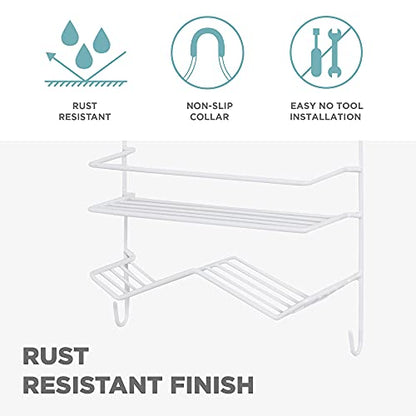 Zenna Home Rust Resistant Hanging Shower Caddy, Over the Shower Head Caddy with 1 Wide Shelf and Built In Soap Dish, Steel Bathroom Hanging Organizer, White - size: 1 Shelf and Soap Dish, style: Wide