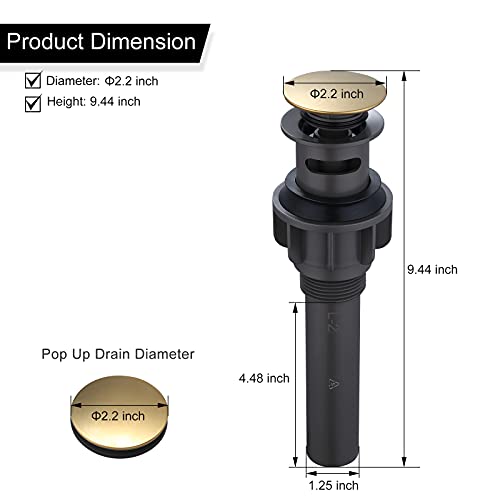 WOWOW Bathroom Sink Drain, Pop Up Drain Stopper for Bathroom Sink and RV Sink, with Overflow, Brushed Gold Vessel Sink Drain, Built-in Anti-Clogging Strainer - color: Gold, style: Style A: pop up drain