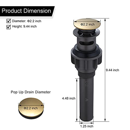 WOWOW Bathroom Sink Drain, Pop Up Drain Stopper for Bathroom Sink and RV Sink, with Overflow, Brushed Gold Vessel Sink Drain, Built-in Anti-Clogging Strainer - color: Gold, style: Style A: pop up drain