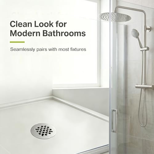 Shower Drain Cover Snap-in Hair Catcher - Brushed Nickel 2 Pack | Stainless steel， 4-1/4" OD round， Fits 2-7/8" pin spacing， Snap in easy install， Shower drain grid, strainer replacement. - color: Brushed Nickel