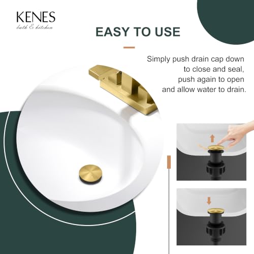 Pop Up Bathroom Sink Drain Without Overflow Brushed Gold Pop Up Drain | Bathroom Vanity Sink Drain Assembly, Built-in Anti-Clogging Strainer, Plastic Pop Up Drain for Bathroom Vanity Vessel Sink - color: Brushed Gold, size: Big Pop up Cap (Without Overflo