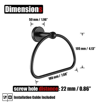 JQK Towel Ring Matte Black, Stainless Steel Half Ring Towel Holder for Bathroom, 7 Inch Brushed Finished Wall Mount, TR160-PB - color: Black