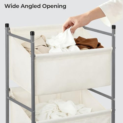 180L 4-Tier Rolling Laundry Hamper with Easy Access Removable Bag, Vertical Laundry Sorter Cart with Wheels & Brakes for Small Spaces, Dorm, Bedroom, Bathroom, Laundry Room, Beige