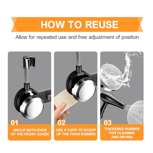 Shower Head Holder Suction Cup with 4 Hanger Hook Wall Mount - No-Drill Strong Adhesive Shower Wand Bracket - Adjustable Handheld Shower Head Mount - 2 in 1 Design - color: Silver