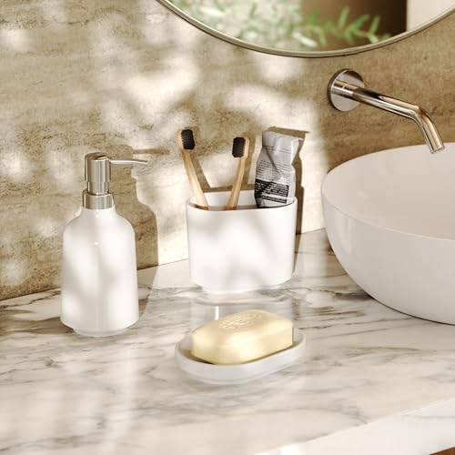 Umbra Step Soap Pump, Refillable Hand Soap Dispenser, 13 OZ, White | Melamine construction, glossy finish, durable for busy homes, kitchen or bathroom