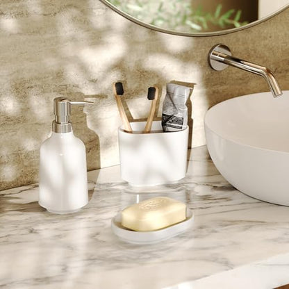 Umbra Step Soap Pump, Refillable Hand Soap Dispenser, 13 OZ, White | Melamine construction, glossy finish, durable for busy homes, kitchen or bathroom