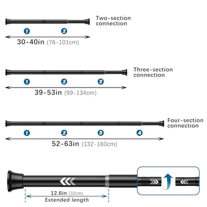AIZESI Black Adjustable Tension Curtain Rod, 31-63 Inch Spring No Drill Stainless Steel Shower Rods for Bathroom，Closet ，Window–Rust Resistant，Non-Slip - color: Black, size: 31“-63“-1P