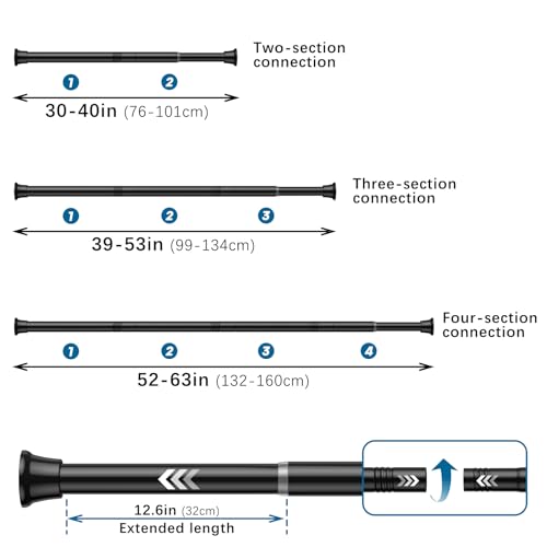 AIZESI 2Pcs Black Adjustable Tension Curtain Rod, 31-63 Inch Spring No Drill Stainless Steel Shower Rods for Bathroom，Closet ，Window–Rust Resistant，Non-Slip - color: Black, size: 31“-63“-2P