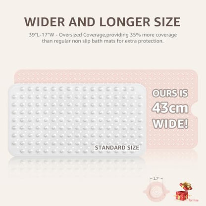 OTHWAY Bath Mat for Tub Non Slip: 39" X 17" Long Bathtub Mat with Hair Catcher│Big Drain Holes Shower Mats for Inside Shower│Machine Washable (Pink) - color: Pink