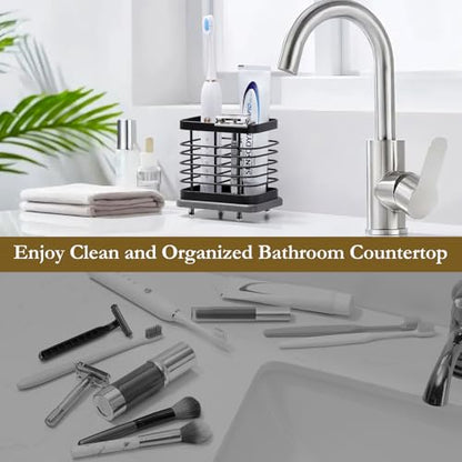 Shinowa Toothbrush Holder Wall Mounted for Bathroom 2 Slots | Stainless Steel Electric Toothbrush Toothpaste Holder with Fast Dry Tray, Adhesive and Countertop Bathroom Accessories - color: Black