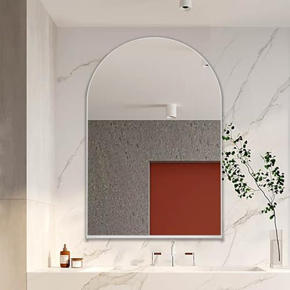 Arched Medicine Cabinet, Recessed Medicine Cabinet Surface Mount Medicine Cabinet with Mirror and Adjustable Shelves Medicine Cabinet Wall Mounted Bathroom Mirror Cabinet, 24x36 Inch (White) - color: White