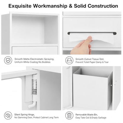 Recessed Toilet Paper Holder, Stainless Steel Shower Nich, Waterproof Bathroom Niche, Built-in Hidden Trash Can Tilt Out Trash Bin Cabinet for Kitchen Living Room Bedroom Hotel Residential (White) - color: White