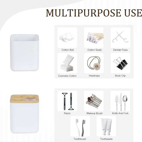 CERBIOR Bamboo Bathroom Accessories Set 6 Piece Bath Ensemble(White) | Includes Soap Dispenser, Toothbrush Holder, Toothbrush Cup, Soap Dish for Decorative Countertop and Housewarming Gift - size: Complete Set, style: White