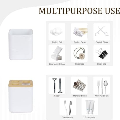 CERBIOR Bamboo Bathroom Accessories Set 6 Piece Bath Ensemble(White) | Includes Soap Dispenser, Toothbrush Holder, Toothbrush Cup, Soap Dish for Decorative Countertop and Housewarming Gift - size: Complete Set, style: White