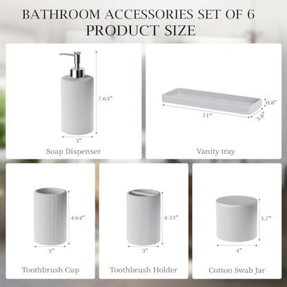6-Piece White Bathroom Set - Mesh Textured Resin Bathroom Accessories Set with Soap Dispenser, Toothbrush Holder, Cup, Vanity Tray & Apothecary Jars for Small Spaces - color: White - Mesh Textured