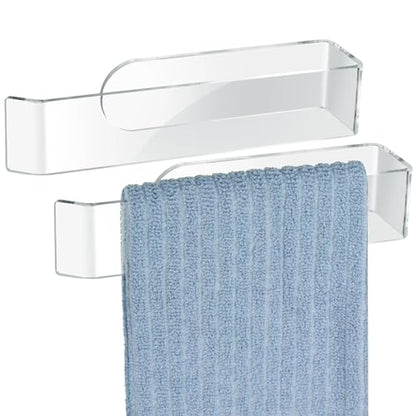 NiHome Clear Acrylic Hand Towel Rack 2-Pack, Adhesive Wall Bar, Waterproof | No Drill Install, Rustproof U-Shape Design For Bathroom Kitchen Bedroom Cabinet RV, Stick On Mount