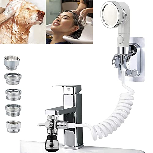 Sink Faucet Hose Shower Sprayer Attachment for Hair Washing&Pet Shower,Water Saving Aerator with 3-Way Diverter Valve for Bathroom Bathtub, Kitchen Faucet, Utility Laundry Tub(White) - color: White with 79" Hose
