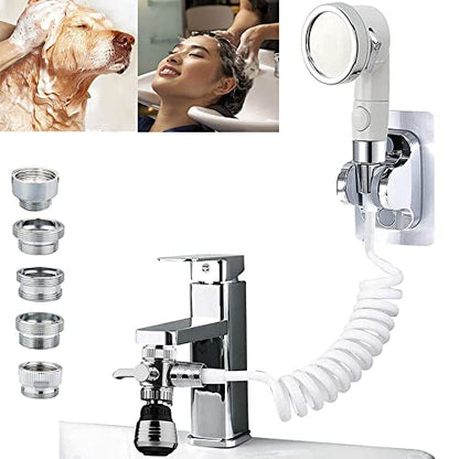 Sink Faucet Hose Shower Sprayer Attachment for Hair Washing&Pet Shower,Water Saving Aerator with 3-Way Diverter Valve for Bathroom Bathtub, Kitchen Faucet, Utility Laundry Tub(White) - color: White with 79" Hose