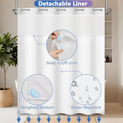 Lavender Shower Curtains for Bathroom, No Hook Floral Shower Curtain with Snap in Liner and Sheer Top Window, 71x74 Inches Shower Curtains Set, Farmhouse Waterproof Shower Curtains with Weighted Hem - color: Lavender