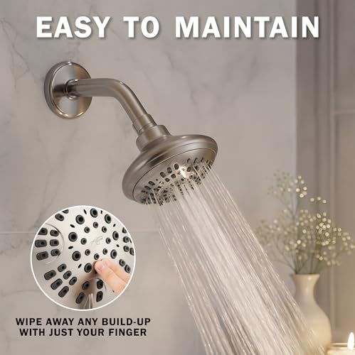 6 Function Luxury Shower Head - 2.5 GPM - Brushed Nickel | High Pressure Boosting, Adjustable, Wall Mount, Bathroom Showerhead With Anti-Clog Nozzles, Best For Low Flow Showers - color: Brushed Nickel, size: 2.5 GPM