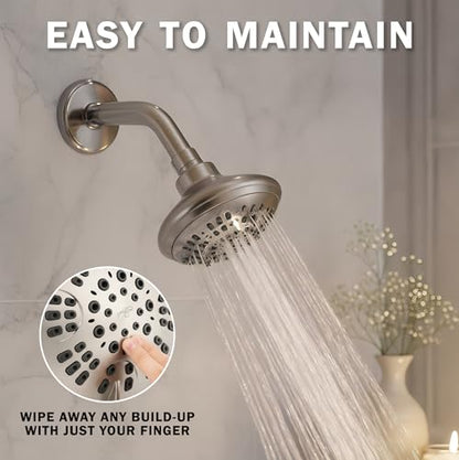 6 Function Luxury Shower Head - 2.5 GPM - Brushed Nickel | High Pressure Boosting, Adjustable, Wall Mount, Bathroom Showerhead With Anti-Clog Nozzles, Best For Low Flow Showers - color: Brushed Nickel, size: 2.5 GPM
