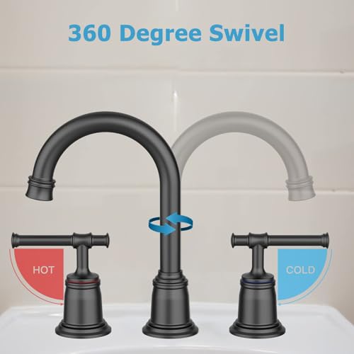 Classical 8 Inch Bathroom Faucet, Bathroom Faucets for Sink 3 Holes, Widespread Brushed Nickel Bathroom Faucet with Pop Up Drain and CUPC-Certified Safe Hose (Matte Black 2 Packs) - color: Matte Black, size: 8 inch 2Pack