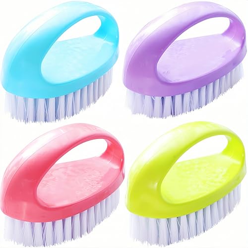 Scrubbing Brushes for Cleaning Small Scrub Brush with Nylon Stiff Bristles | 4 Pack Heavy-Duty Scrubber Cleaner Brush Multi-Purpose Cleaning Brush for Bathroom,Showe,Sink,Kitchen,Bathtub,Floor -Compact - color: Green, Blue, Red, Purple