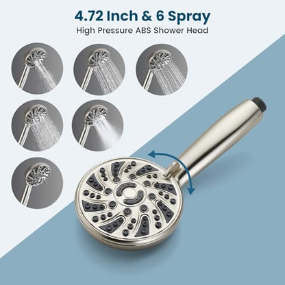 gotonovo Tub Shower Faucet Set with Valve 6 Mode Handheld Brushed Nickel | Bathtub Faucet Set,6 Mode ABS Handheld Spray,6.3’’ Metal Tub Spout,Brass Valve Trim Kit,Shower Head and Handle Kit,Wall Mount - color: Nickel