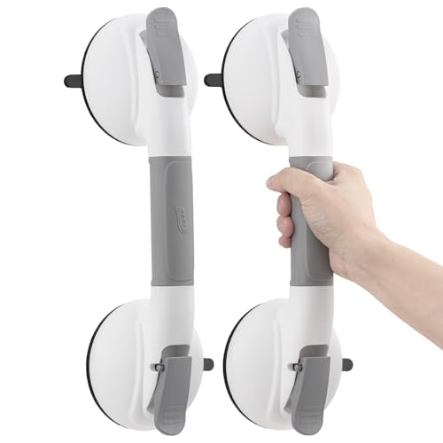 TAILI Shower Grab Bars,Suction Shower Handles,Upgraded,330lbs,2 Pack,Grey | Safety for Bathtubs,Toilet,Elderly&Seniors,Bathroom Grip Bar Heavy Duty Handrails,No Drilling Removable Waterproof,14.9" - color: Gray, size: 2 Pack